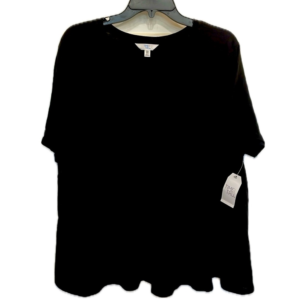 New with tags women’s time and tru black short sleeve ruffle cotton shirt XXL